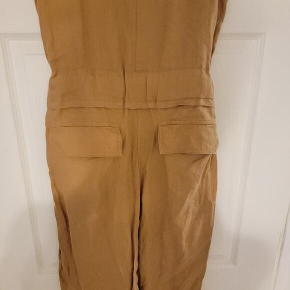 Donna Karan Jumpsuit Womens Small 100% Linen Tan Safari Straight Leg - Picture 8 of 10